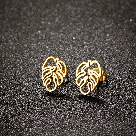 🌿 Boucles d'Oreilles – Feuilles Monstera en Acier Inoxydable